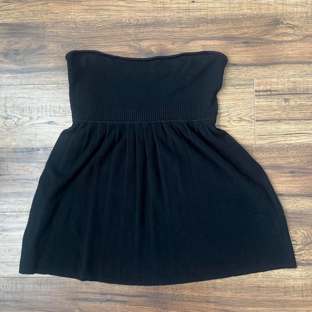 Guess Strapless Black Knit‎ Babydoll Top Women Small Satin Tie Fairy Goth Y2K